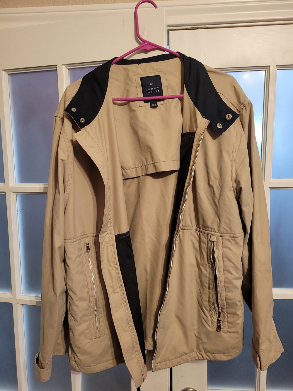 Tommy Hilfiger Beige Jacket with Navy Label and Black Trim - Picture 1 of 3
